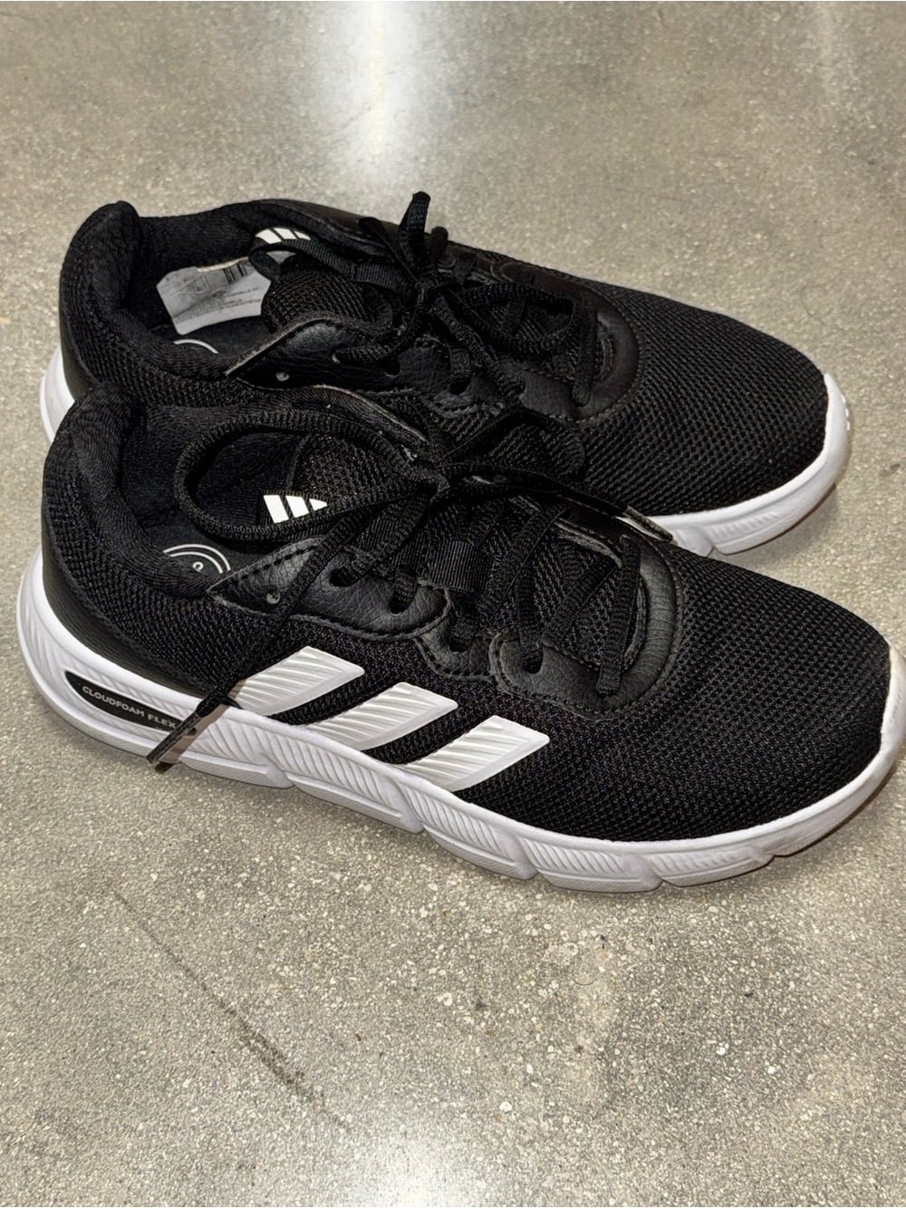 Womens 7 Adidas Cloudfoam Flex - Laces Black Shoe Sneaker Walking Running- Good